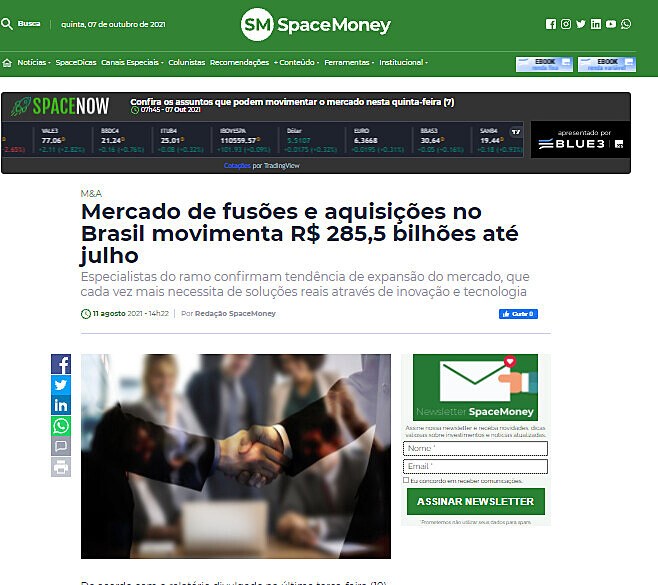 Mercado de fuses e aquisies no Brasil movimenta R$ 285,5 bilhes at julho